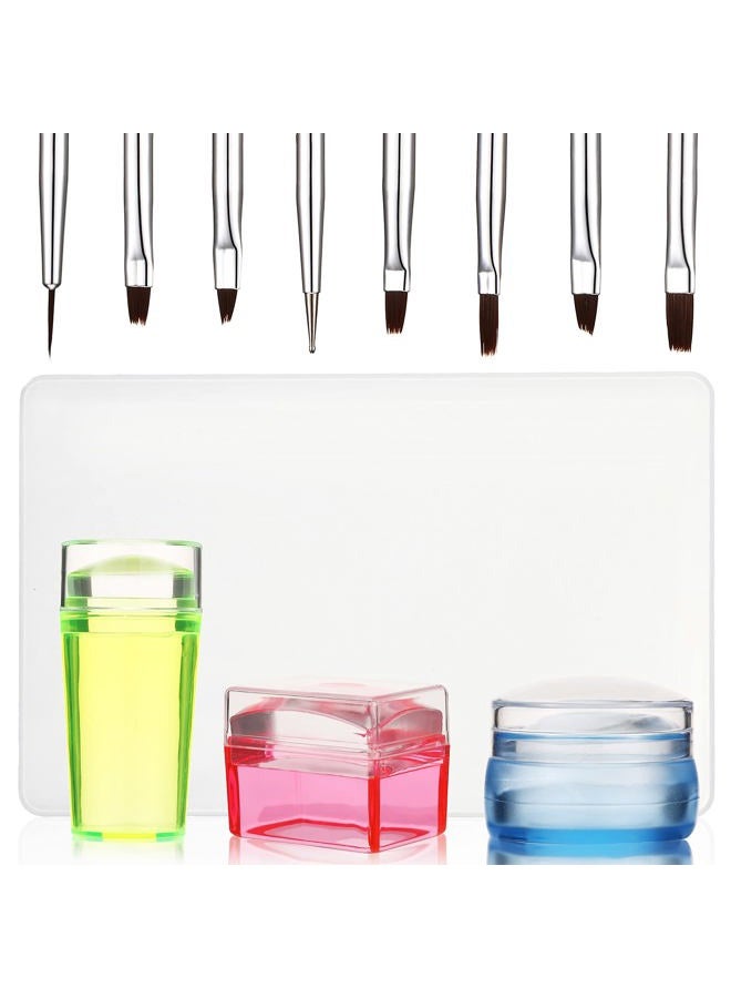 Leelosp 14 Pieces Clear French Tip Nail Stamp with Nail Art Brushes, Silicone Jelly Clear Stamper for Nails Nail Gel Brush Nail Polish Brushes Nail Art Stamper Nail Art Liner Brush for DIY Nail Decor Stamping - Image 1