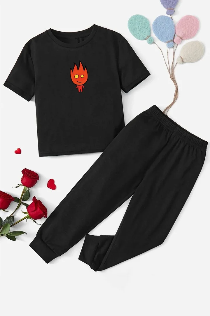 ONLYTRENDWEAR Childrens Fire Avatar Bottom - Top Tracksuit Set 3-4 Years Old Black