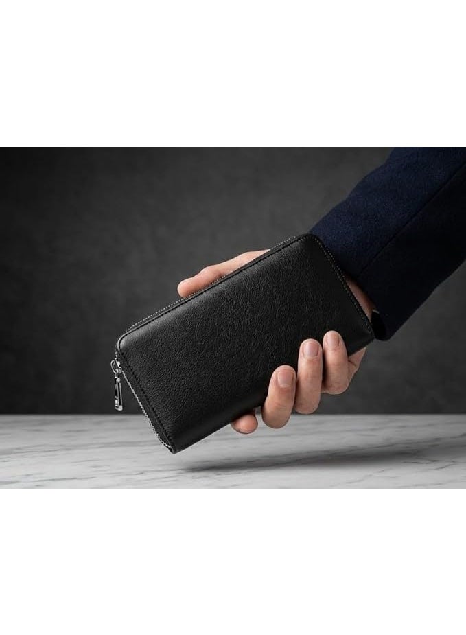 Long Leather Wallet for Men & Women – Stylish Black Design for Money Card Mobile Phone Large Capacity for Daily Use and Travel - Image 2