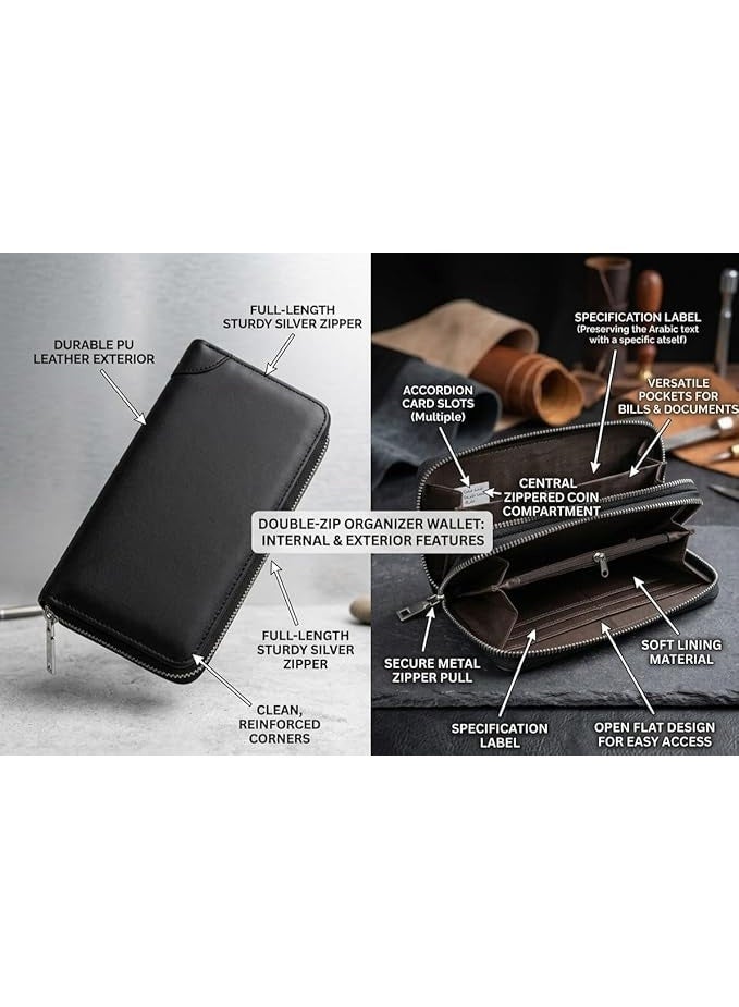 Long Leather Wallet for Men & Women – Stylish Black Design for Money Card Mobile Phone Large Capacity for Daily Use and Travel - Image 3