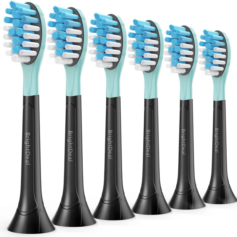 رؤوس استبدال BrightDeal لفرشاة الأسنان الكهربائية Philips Sonicare ProtectiveClean 4100 5100 6100 DiamondClean 9500 ExpertClean 7500 FlexCare HealthyWhite C3 G3 W3 C2 G2 فرشاة سوداء 6 عبوات