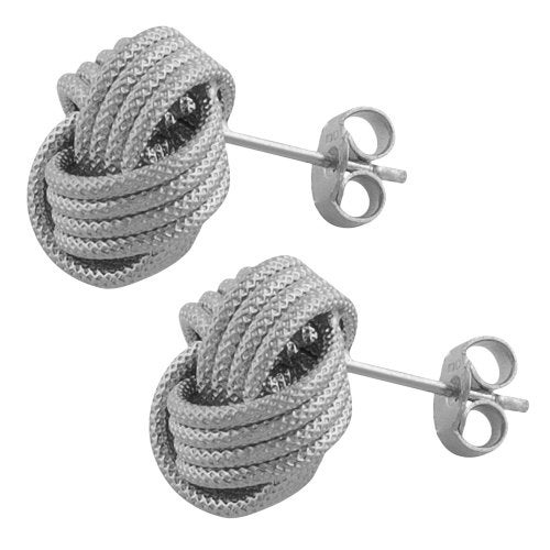 Kooljewelry Rhodium-plated Sterling Silver Textured Love Knot Earrings - Image 3