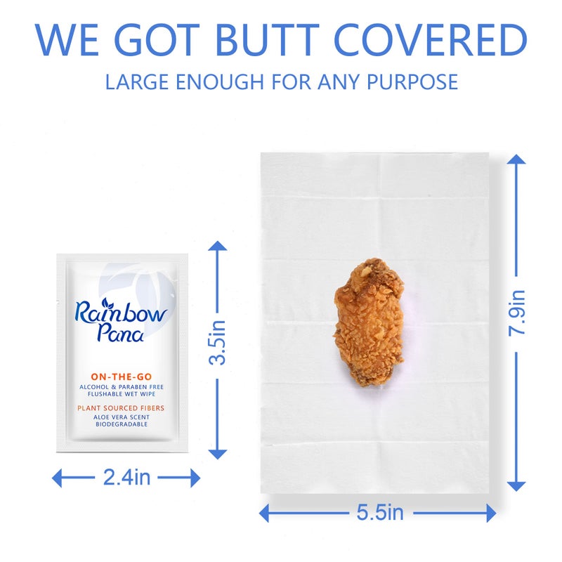 Rainbow Pana RainbowPana Flushable Wipes - 120 Count, ON-THE-GO Individually Wrapped - Travel Butt Wipes for Men and Women, Family - Infused with Vitamin E and Natural Aloe, pH Balanced, Paraben/Fragrance/Alcohol Free, 100% Plant Sourced Fibers - Cleanse and Moisturize Sensitive Skin - Upgrade Your Bathroom Experience with Biodegradable Wet Wipes - Image 5