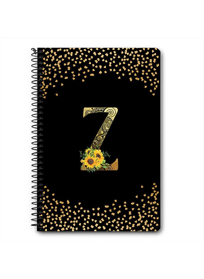 Stylizedd Designer A5 Spiral Notebook Memo Notepad Journal - Custom Monogram Initial Letter Mandala Floral Pattern Alphabet - Z - Black  - Image 1