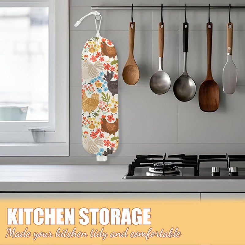 CFGBFDGH Chicken Plastic Bag Holder, Wall Mount Grocery Bag Holder, Plastic Storage bag, Pull Rope Free Adjustment, Plastic Bag Holders for Grocery Bags, Plastic Bag Dispenser for Home Kitchen - Image 5