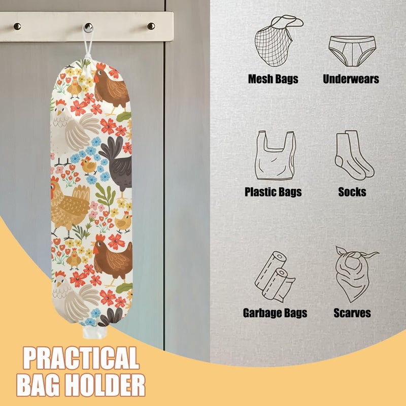 CFGBFDGH Chicken Plastic Bag Holder, Wall Mount Grocery Bag Holder, Plastic Storage bag, Pull Rope Free Adjustment, Plastic Bag Holders for Grocery Bags, Plastic Bag Dispenser for Home Kitchen - Image 3