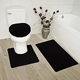 Fancy Linen LLC Fancy Linen LLC Fancy Linen 3pc Black Non-Slip Bath Mat Set Bathroom U-Shaped Contour Rug, Mat and Toilet Lid Cover New - Image 1