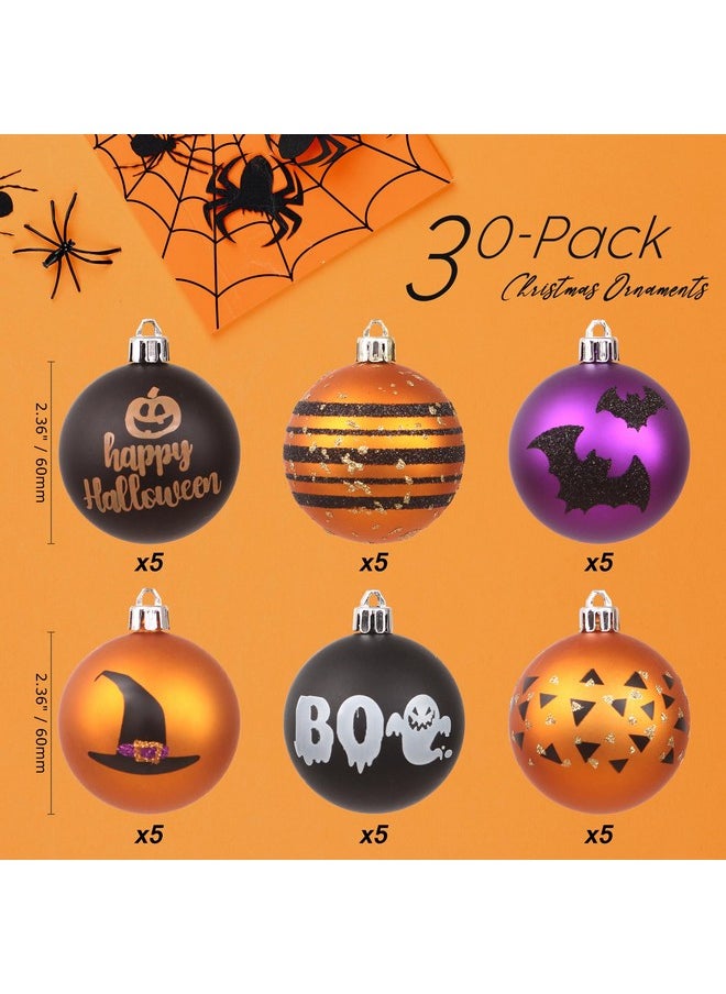 Sea Team Sea Team 60mm/2.36" Delicate Contrast Color Theme Painting & Glittering Christmas Tree Pendants Decorative Hanging Christmas Baubles Balls Ornaments Set - 30 Pieces (Halloween)  - Image 2