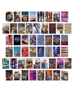 Blue Wall Collage Kit Aesthetic Pictures, Boho Bedroom Wall Art, Indie Room Decor for Teen Girls, Double-sided Printing Posters with Glue Dots Sheet, Retro 80s 50 Modern Pictures Set 4x6 inch