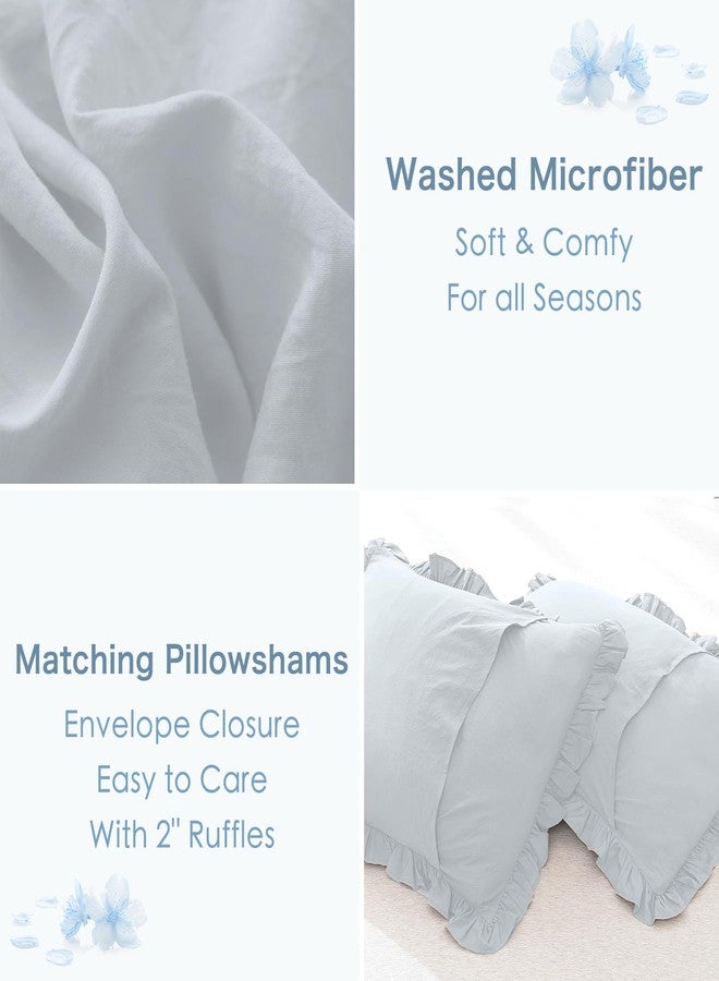Masaca Ruffle Comforter Full Size,3 Pieces Farmhouse Shabby Boho Chic Full Bedding Set,Vintage Ruffled Rustic Light Blue Bedding Comforter Set for All Season - Image 4