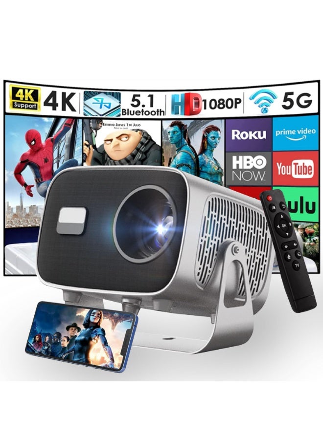 4K Portable Projector - 160 Inches Display - 5G WiFi & Bluetooth - Electric Focus - Mobile Home Theater with Remote - Compatible w/ Android/iOS/PC/TV Stick