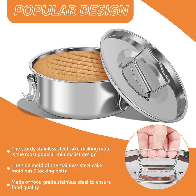 windforgecraft Stainless Steel Flan Mold with Lid and Handle Flan Pan Round Flan Plate Cake Baking Flan Maker Cake Pan 1.5QT Capacity Baking Flan Maker with Spatula for Cheese Cake Chocolate Cupcake Pudding - Image 3