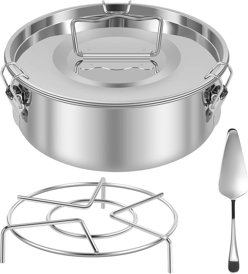 windforgecraft Stainless Steel Flan Mold with Lid and Handle Flan Pan Round Flan Plate Cake Baking Flan Maker Cake Pan 1.5QT Capacity Baking Flan Maker with Spatula for Cheese Cake Chocolate Cupcake Pudding - Image 1