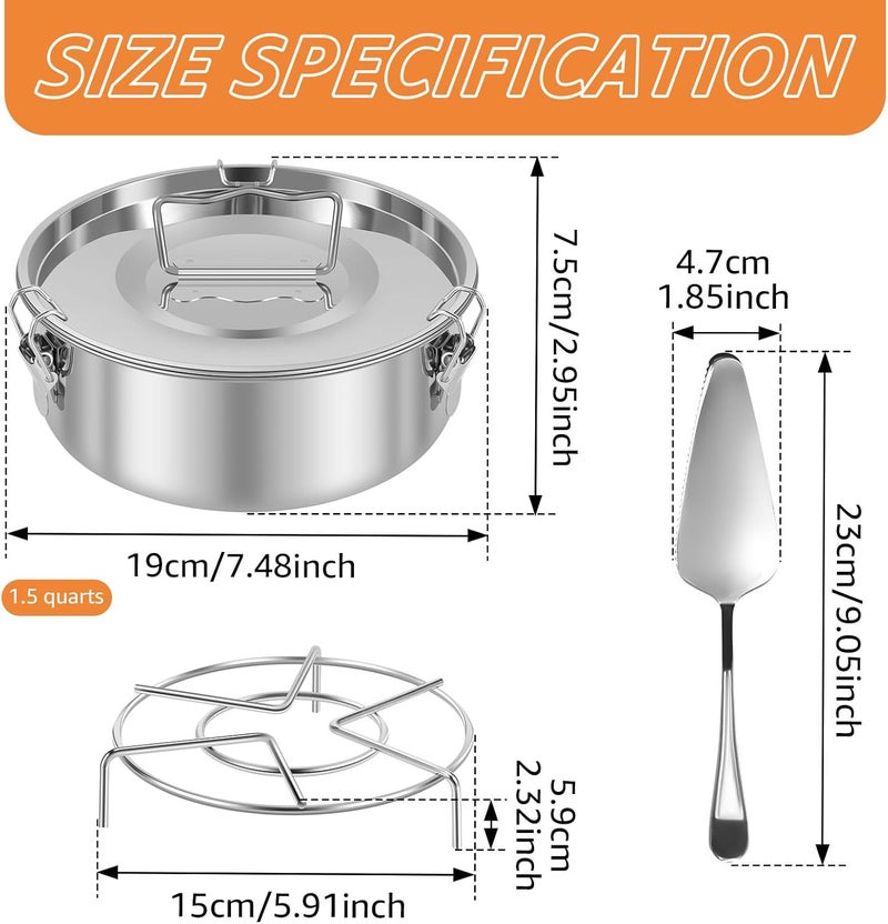 windforgecraft Stainless Steel Flan Mold with Lid and Handle Flan Pan Round Flan Plate Cake Baking Flan Maker Cake Pan 1.5QT Capacity Baking Flan Maker with Spatula for Cheese Cake Chocolate Cupcake Pudding - Image 2