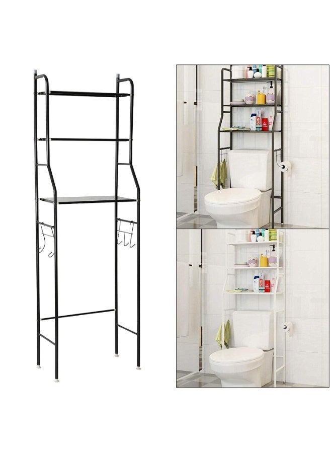 Leostar Multi Functional Bathroom Storage Rack Over Toilet Shelf Organizer With Open Shelves Tissue Holder Hooks Stable Metal Frame Black Contemporary Design - Image 1
