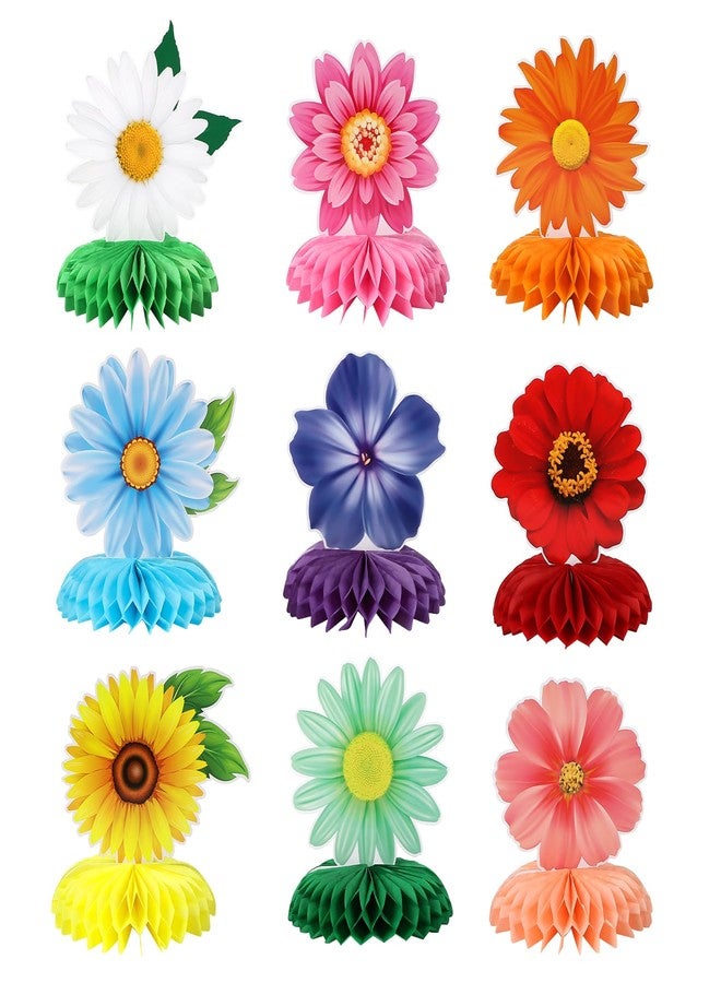 Hedeey 9 Pieces Spring Flower Centerpieces for Tables, Honeycomb Spring Birthday Party Decorations, Baby Shower Centerpieces for Girls, Spring Decorations for Office, Mothers Day Decorations (Flower) - Image 1