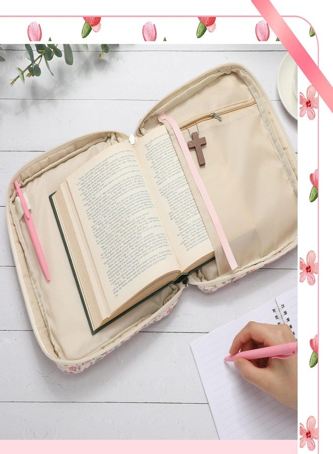 Aliceset حافظة كبيرة للكتاب المقدس من أليسيت للنساء، مقاس 10.2 × 7.9 × 2.1 بوصة، مصنوعة من القطن المبطن بنقوش زهرية وردية اللون، حقيبة واقية للكتاب المقدس مزودة بمقبض وجيب بسحاب، مثالية لمستلزمات الدراسة المسيحية، هدية مثالية للكنيسة - Image 4