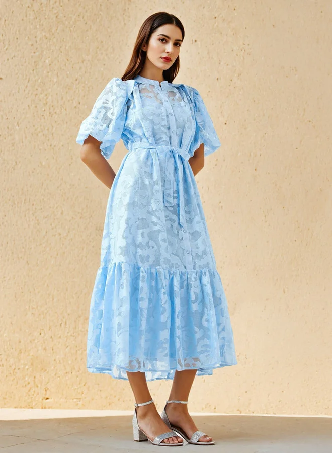 2Xtremz 2Xtremz Lace Shirt Dress with Tie-Up Belt