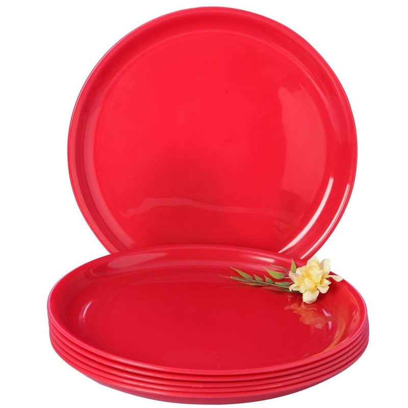 URMILA PLASTIC® Microwave Safe & Unbreakable Round Full Dinner Plates (Set of 6, Red) 11 inch - Image 3