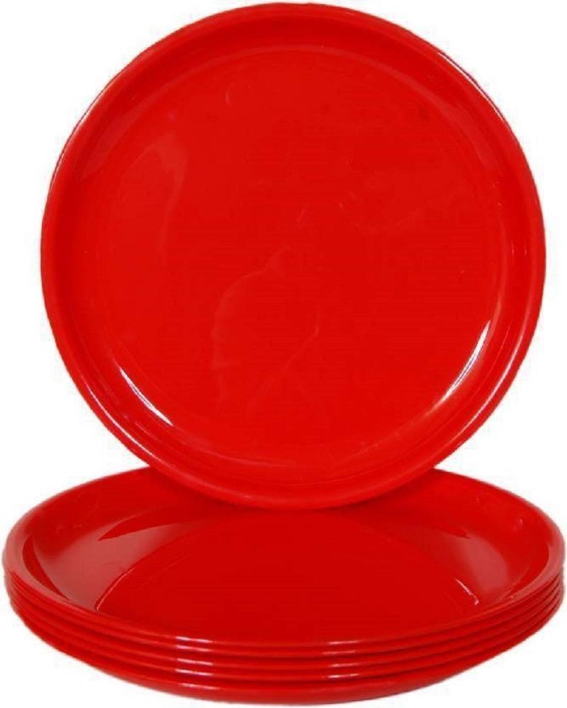 URMILA PLASTIC® Microwave Safe & Unbreakable Round Full Dinner Plates (Set of 6, Red) 11 inch - Image 2