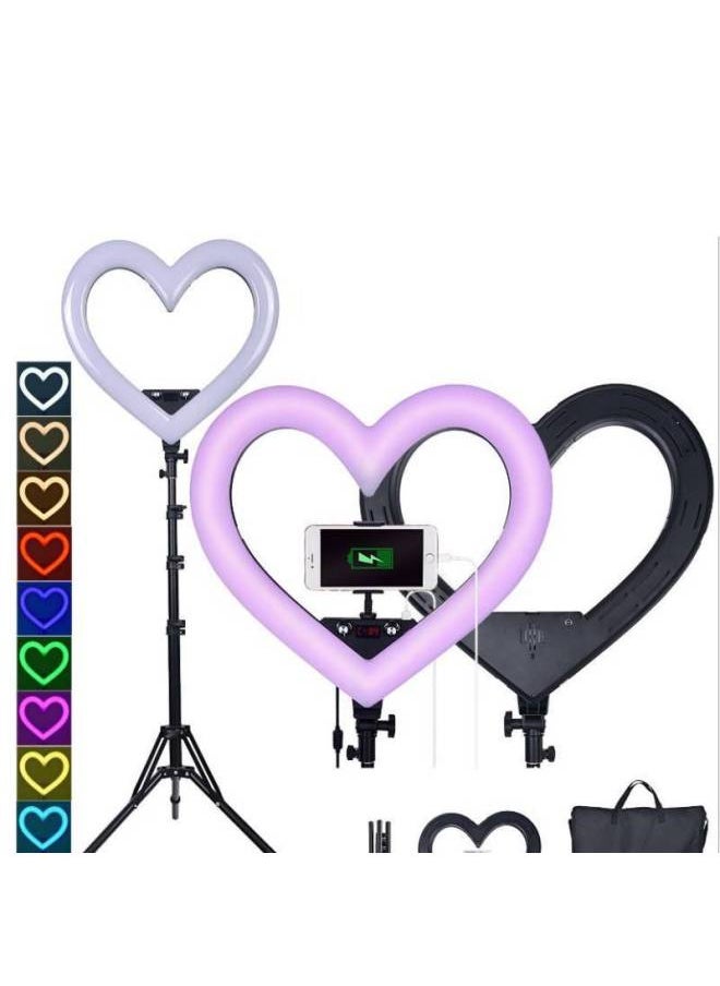 Generic 19-inch RGB Seven-color Heart-shaped Live Light Fill Light Anchor Beauty And Skin Rejuvenation Internet Celebrity Ring Beauty Light Photography Light-Specifications:2.1 M Conventional Support  - Image 2