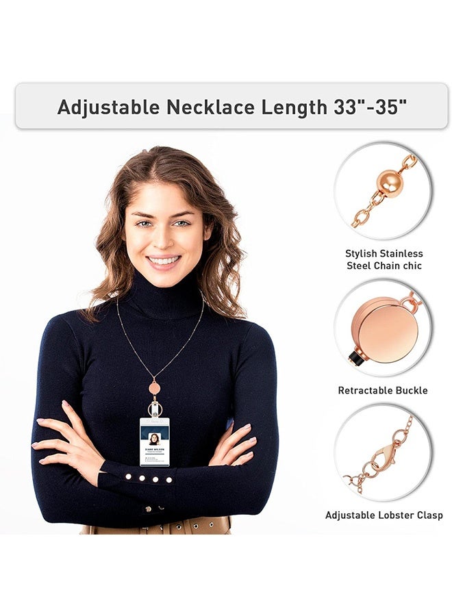 MXN 3 PCS Metal Lanyards Necklace, Retractable Badge Reel Lanyard, with 6 Waterproof  Stainless Steel Necklace Lanyards for Women (Black, Silver, Rose Gold)  - Image 5