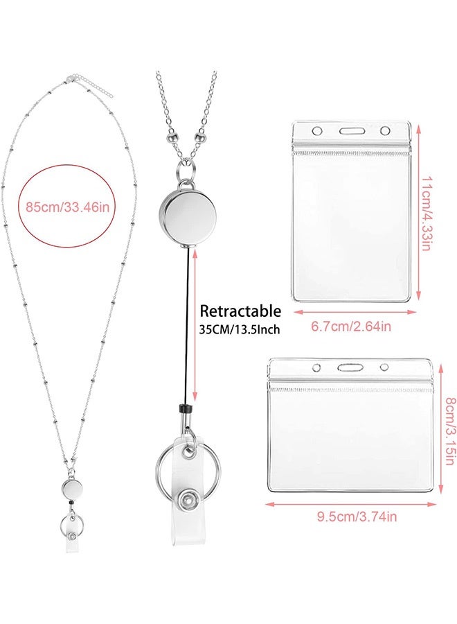 MXN 3 PCS Metal Lanyards Necklace, Retractable Badge Reel Lanyard, with 6 Waterproof  Stainless Steel Necklace Lanyards for Women (Black, Silver, Rose Gold)  - Image 2