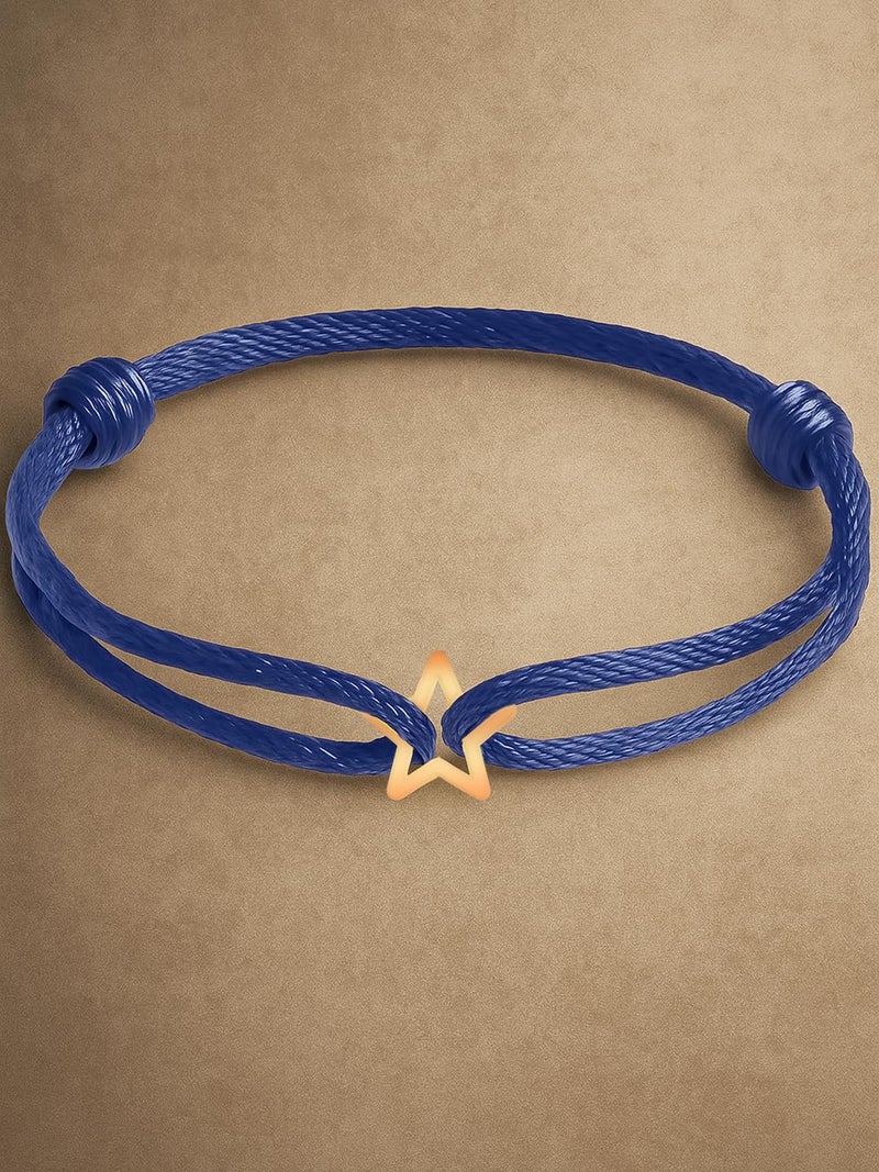 MINUTIAE Rose Gold Plated Star Sign Charm Adjustable Navy Blue Cord Bracelet with Gold Star Charm | Unisex Handmade Fashion Wristband | Friendship Bracelet for Men & Women - Image 3