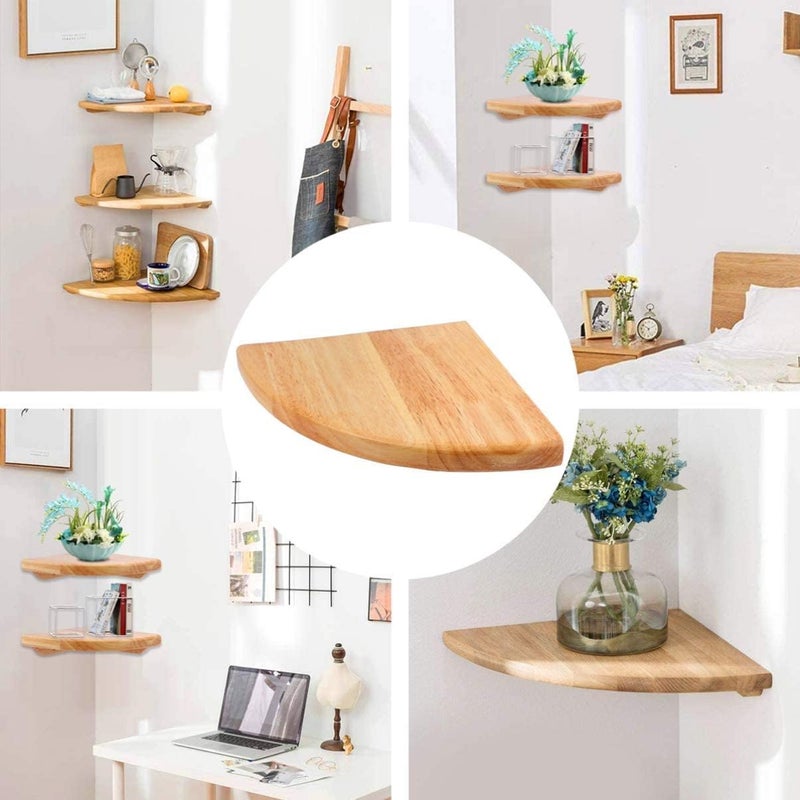 Runam Woods Luxury Solid Teak Wood Corner Wall Shelf for Kitche Office Bedroom Bathroom Home Decore Shelf 20cm - Image 1