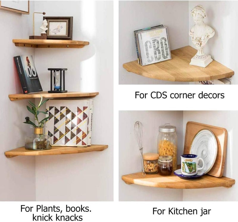 Runam Woods Luxury Solid Teak Wood Corner Wall Shelf for Kitche Office Bedroom Bathroom Home Decore Shelf 20cm - Image 2