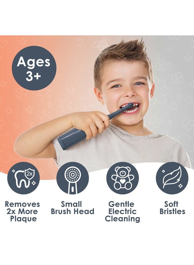 Brusheez ® Kids' Electric Toothbrush Set - Safe & Effective for Ages 3+ - Parent Tested & Approved with Gentle Bristles, 2 Brush Heads, Rinse Cup, 2-Minute Timer, & Storage Base (Shadow The Shark) - Image 2