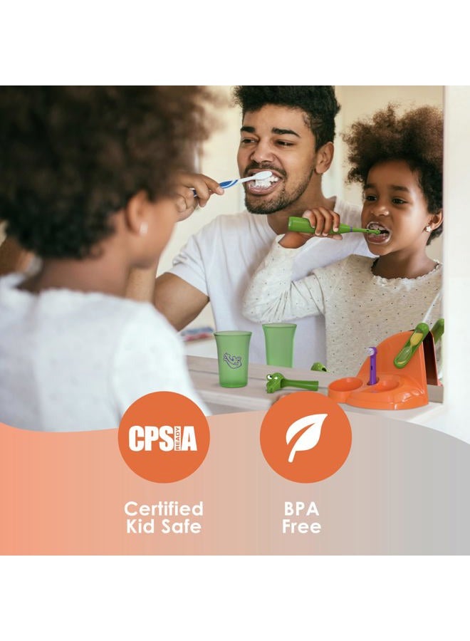 Brusheez ® Kids' Electric Toothbrush Set - Safe & Effective for Ages 3+ - Parent Tested & Approved with Gentle Bristles, 2 Brush Heads, Rinse Cup, 2-Minute Timer, & Storage Base (Shadow The Shark) - Image 5