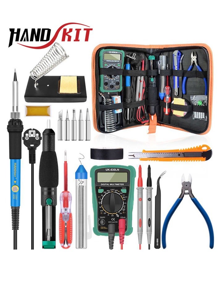 هاندسكيت مجموعة مكواة لحام كهربائية قابلة للتعديل بدرجة حرارة 200-450℃ مع 60 واط ومقياس متعدد الاستخدامات ومضخة لإزالة اللحام، أداة لحام احترافية بسيطة. - Image 1