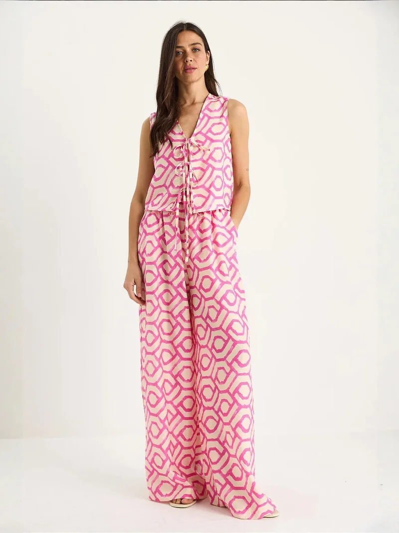 بيانكو لوتشي طقم تونيك طويل بياقة على شكل حرف  وسروال واسع من لوتشي