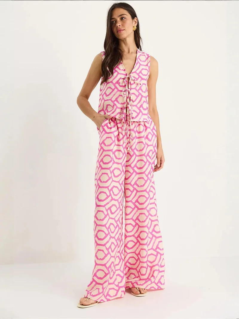 LUCCI Geometric V-neck Long Tunic and Wide Leg Pants Set