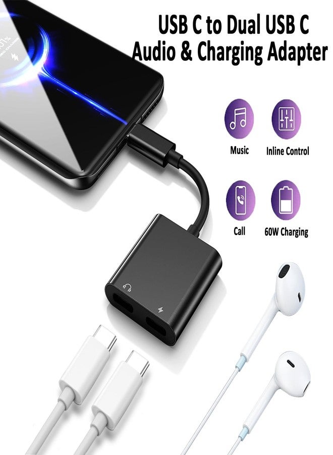 LecLooc USB C Splitter for iPhone 15, Dual USB C Audio and Charge Adapter 60W Fast Charge Fit with iPhone 15 Pro Max Plus, Galaxy S23 S22 Ultra/S21/Note 20, Google Pixel 7 6 Pro 5, i-Pad Pro (Not for Data) - Image 2