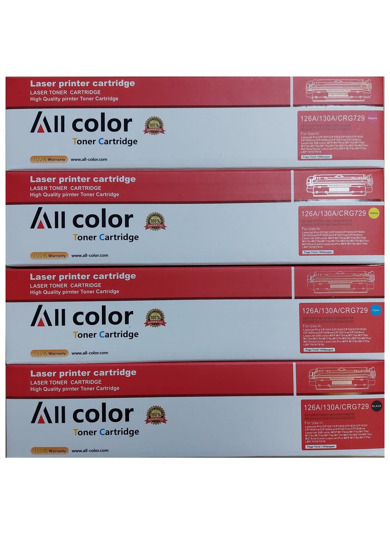 ALL COLOR - Toner Cartridge 130A Full Set Replacement for HP 130A CF350A CF351A CF352A CF353A use with HP Color Laserjet Pro MFP M176/176n M177/177fw (Black, Cyan, Magenta, Yellow, 4-Pack) - Image 1