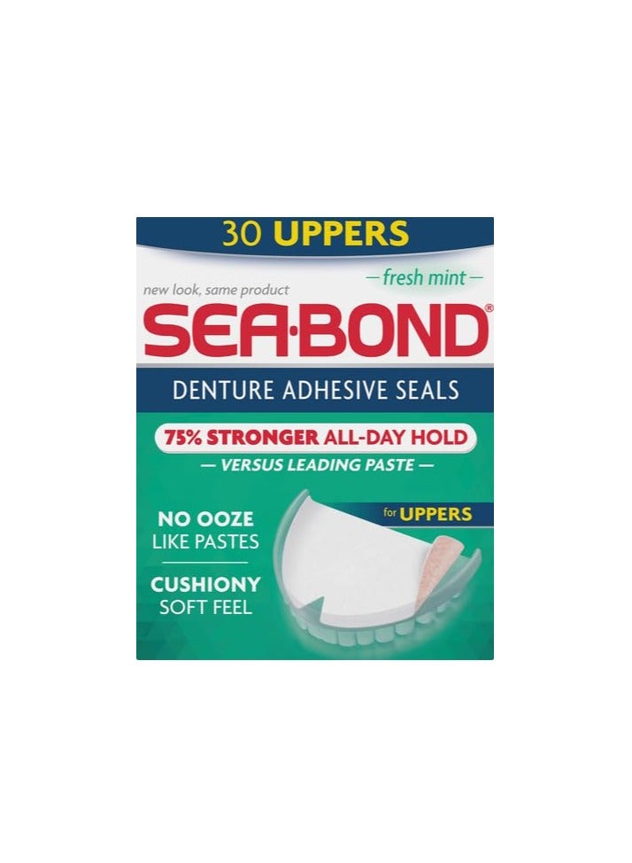 Sea-Bond Sea Bond Secure Denture Adhesive Seals, Fresh Mint Uppers, Zinc-Free, All-Day-Hold, Mess-Free, 30 Count (Pack of 1) - Image 4