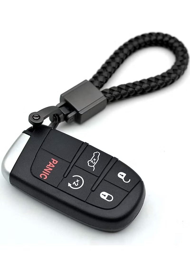 Metal Car Keychain, Universal Black Leather, Keyring Woven Strap Braided Rope Key Chain for Men and Women - Matte Color, with 360 Degree Rotatable D-Ring with Removal Tool