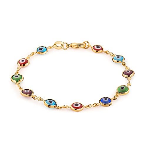 Barzel 18K Gold Plated Multicolored Evil Eye Bracelet for Women - Made in Brazil (Rainbow) - Image 5