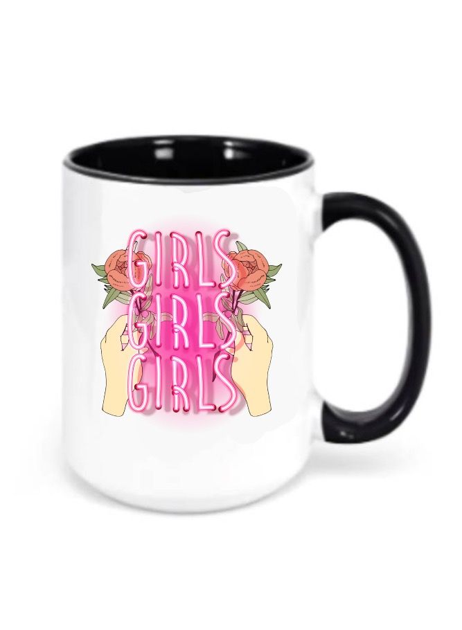 White Coffee Mug with black handle, Girls Girls Girls