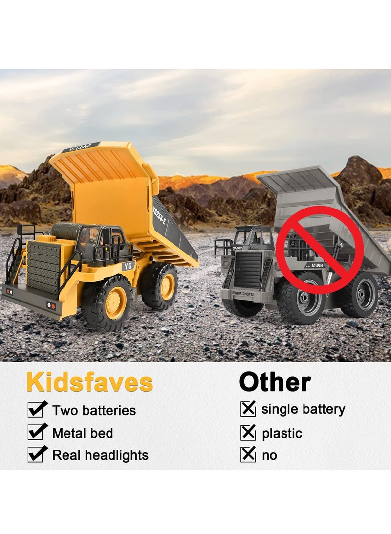 SYOSI Remote Control Dump Truck Toys RC Construction Toy Vehicles with Metal Bed Lights Sounds 9 Channel 2 Batteries RC Truck Toys Bulldozing Dump Engineering Truck Birthday Gifts for Boys Age 3+ - Image 4