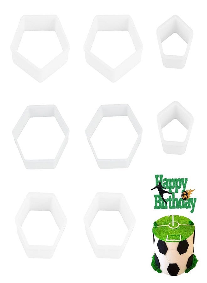 PKEAFC 8 Pcs Soccer Ball Hexagon Cookie Cutter - 4 Sizes Soccer Cookie CutterPattern Cake Topper Soccer Cookie Cutter Set for Baking Cake Decorations - Image 1