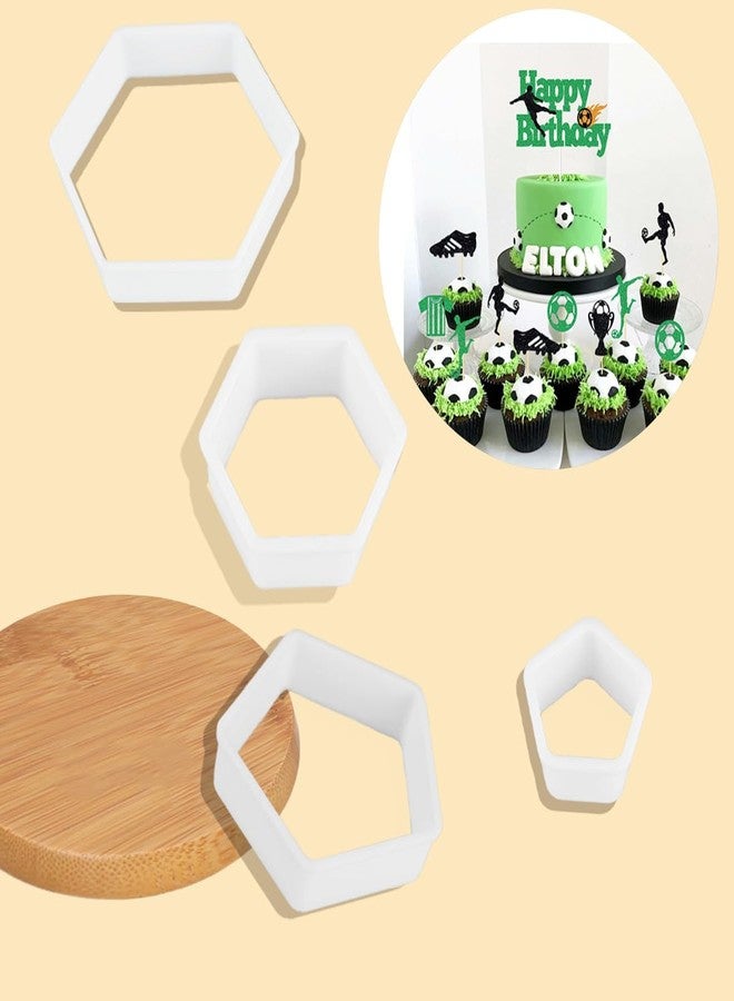 PKEAFC 8 Pcs Soccer Ball Hexagon Cookie Cutter - 4 Sizes Soccer Cookie CutterPattern Cake Topper Soccer Cookie Cutter Set for Baking Cake Decorations - Image 4