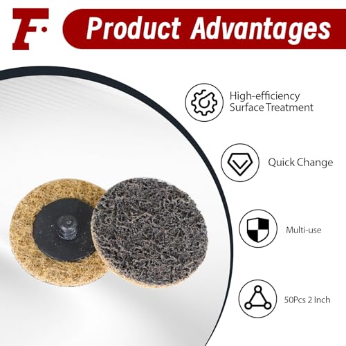 findmall 50Pcs 2 Inch Brown Quick Change Surface Prep Conditioning Discs, Coarse Grit for Cleaning, Finishing and Deburring on All Metals - Image 3