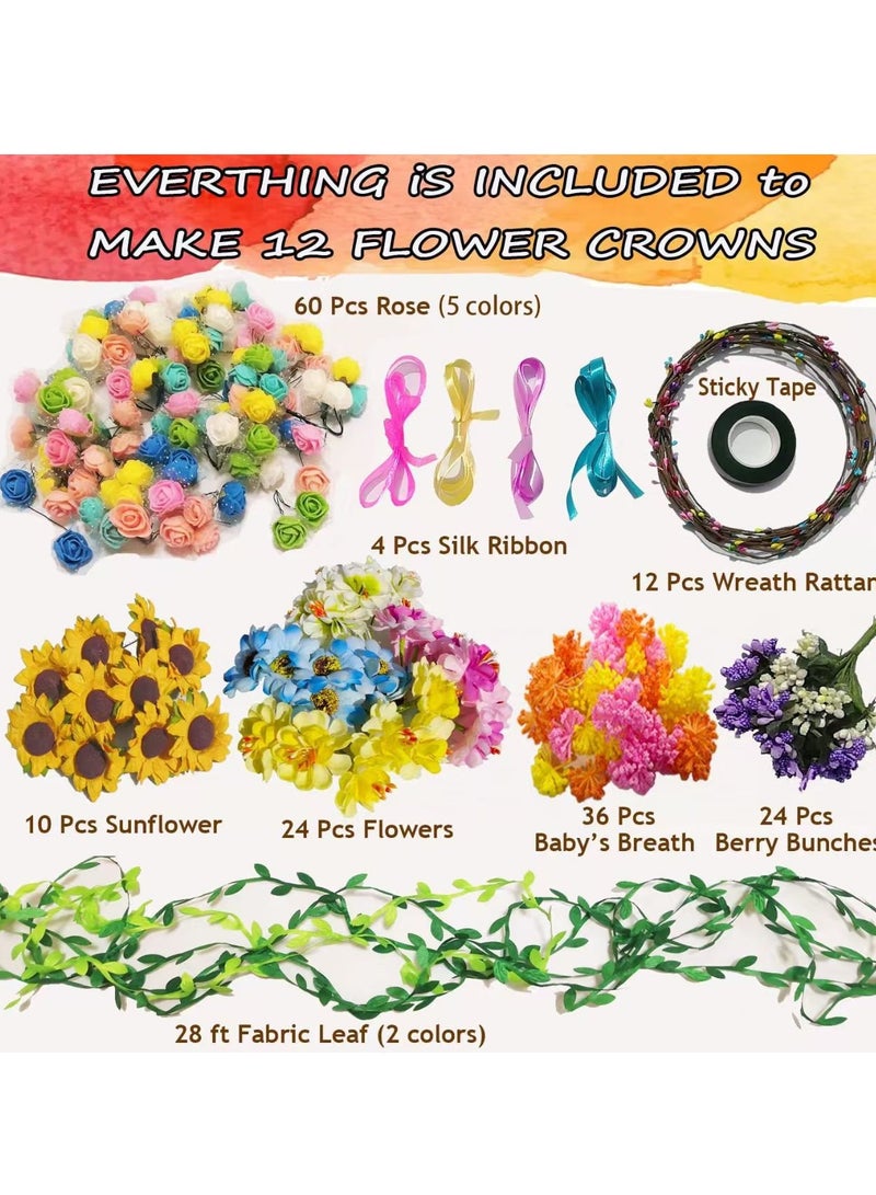 Flower Crowns DIY Craft Kit with 172 Pieces Parts, Make Your Own Flower Crown Wreath Headbands And Bracelets Craft Kit Hair Accessories, Handmade DIY Floral Crown Garland Kit Nice Presents For Girls/Teens/Women - Image 2