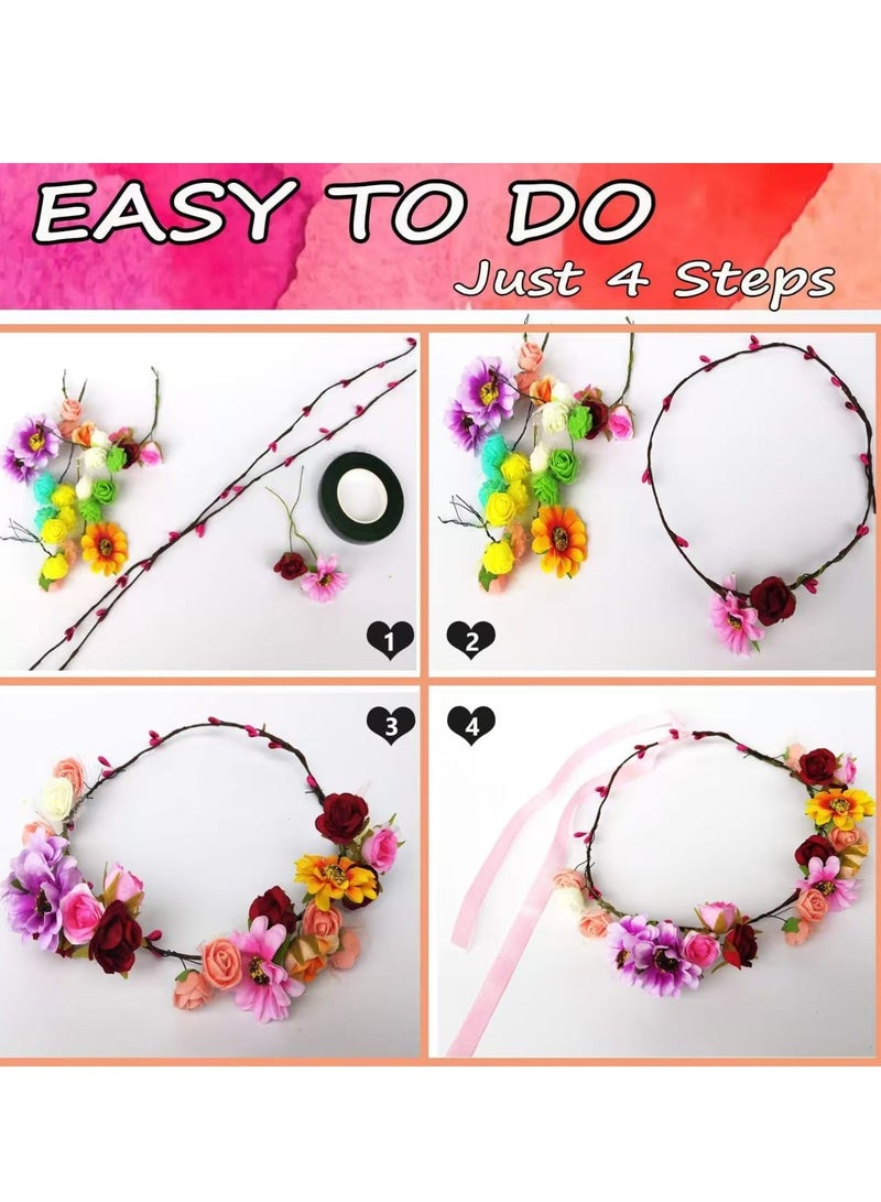 Flower Crowns DIY Craft Kit with 172 Pieces Parts, Make Your Own Flower Crown Wreath Headbands And Bracelets Craft Kit Hair Accessories, Handmade DIY Floral Crown Garland Kit Nice Presents For Girls/Teens/Women - Image 4