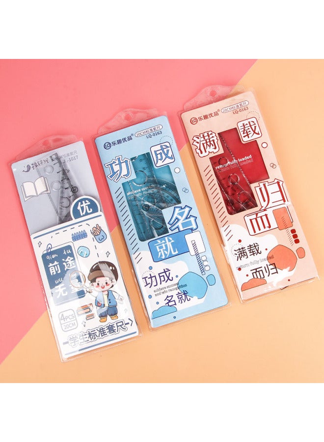 HELPS Cute Cartoon Ruler Set, Cute Student Multifunctional Triangle Ruler, Protractor Four-piece Set, Soft Ruler - Image 2