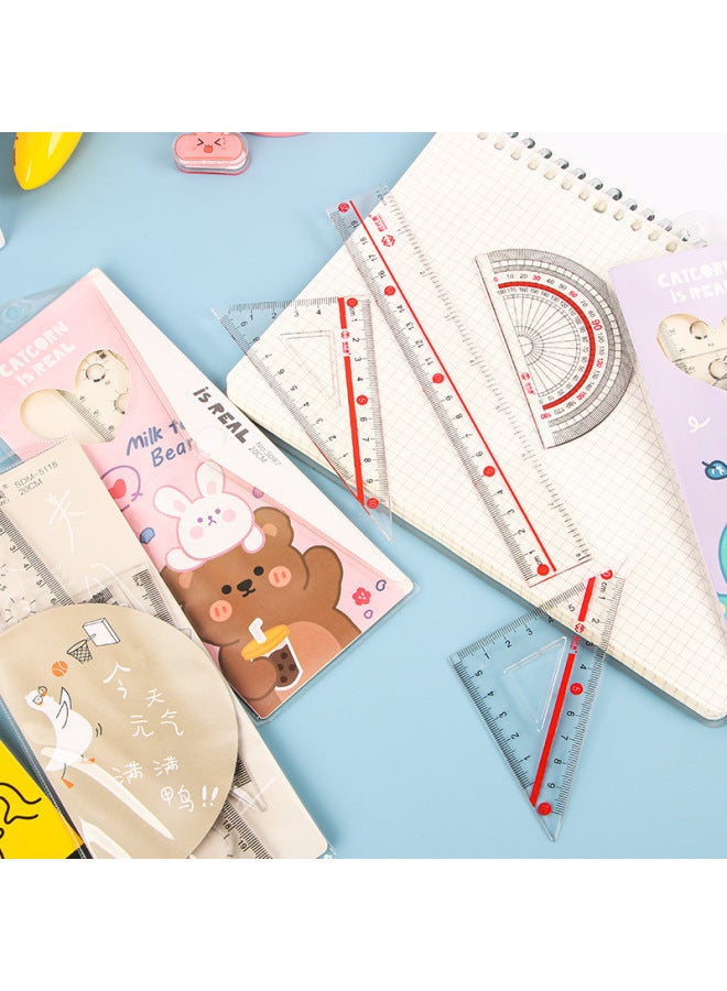 HELPS Cute Cartoon Ruler Set, Cute Student Multifunctional Triangle Ruler, Protractor Four-piece Set, Soft Ruler - Image 3