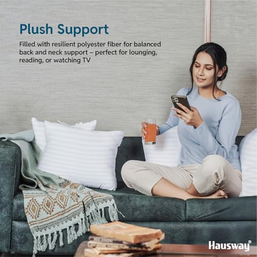 HAUSWAY Cushion for Sofa | Pack of 2 White Stripe Microfiber Rectangular Pillow for Bed | Soft & Fluffy for Comfort and Back Support | Breathable, Washable Sofa Cushion – 12" x 18" - Image 3